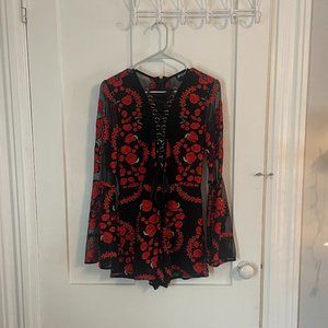 Nasty Gal Floral Plunge Tie-Up Jumpsuit